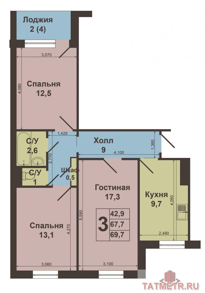 Продается отличная трехкомнатная квартира в Ново-Савиновском районе по улице Чистопольская .Квартира находится на... - 4