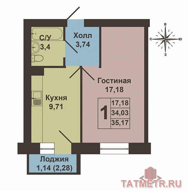 Продается однокомнатная квартира площадью 35.17 / 17.30 / 9.63 кв.м. в жилом комплексе 'Царево Village' в прекрасном... - 14