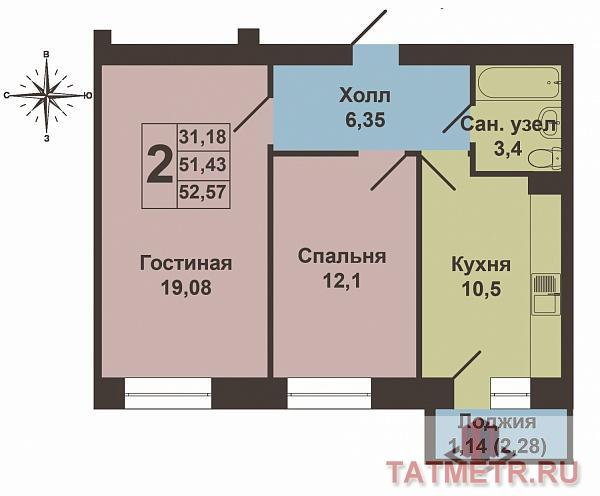 Продается двухкомнатная квартира площадью 52.57 / 31.18 / 10.50 кв.м. в жилом комплексе 'Царево Village' в прекрасном... - 9