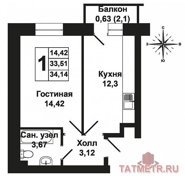 Продается однокомнатная квартира площадью 34.14 / 14.42 / 12.30  кв.м. в жилом комплексе 'Царево Village' в... - 12
