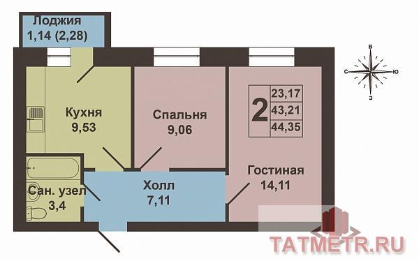 Продается двухкомнатная квартира площадью 44.35 / 23.17 / 9.53 кв.м. в жилом комплексе 'Царево Village' в прекрасном... - 11
