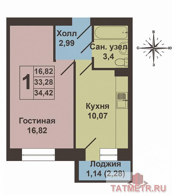Продается однокомнатная квартира площадью 34.42 / 16.82 / 10.07 кв.м. в жилом комплексе 'Царево Village' в прекрасном... - 10
