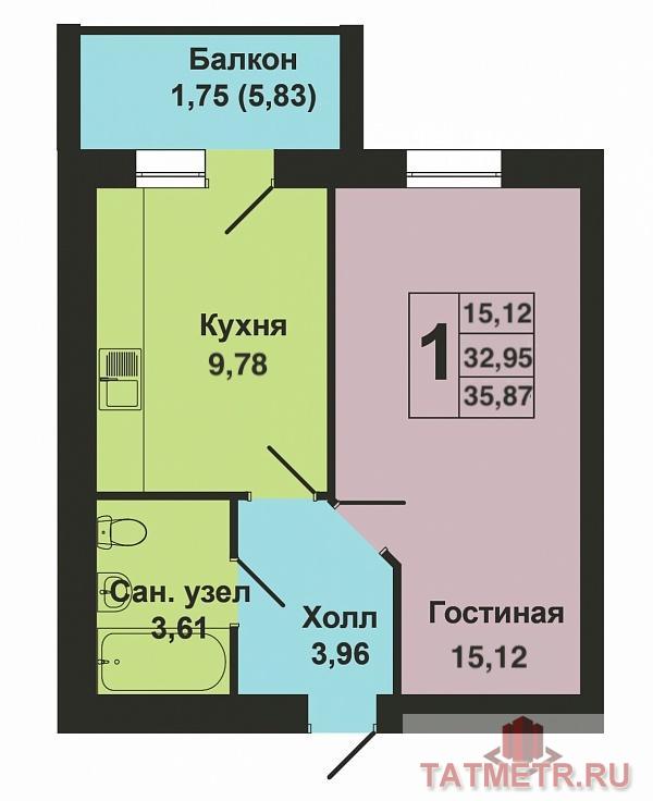 Продается однокомнатная квартира площадью 35.87 / 15.12 / 9.78 кв.м. в жилом комплексе 'Весна' в Советском районе.... - 10