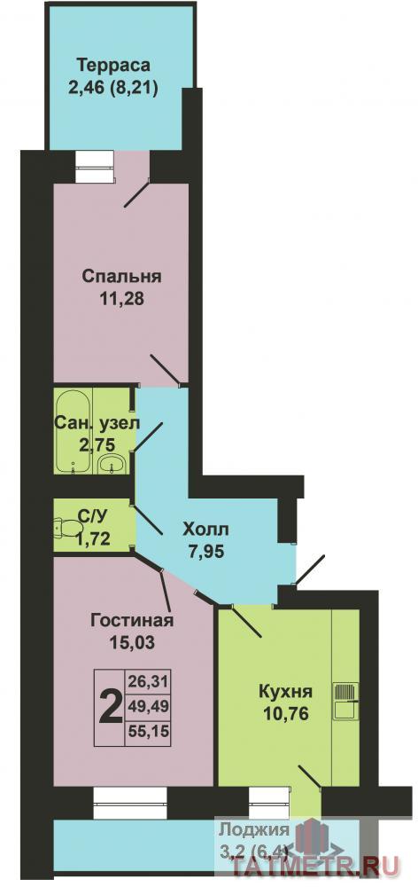 Продается двухкомнатная квартира площадью 55.15 / 26.31 / 10.76 кв.м. в жилом комплексе 'Art City'. Это истинное... - 11