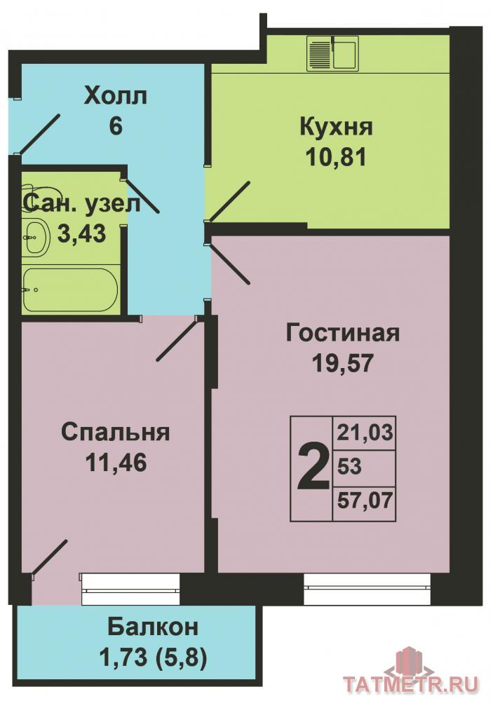 Продается двухкомнатная квартира площадью 53.00 кв.м. в ЖК 'Сказочный лес' в Приволжском районе (дом 'Кипарис').... - 7