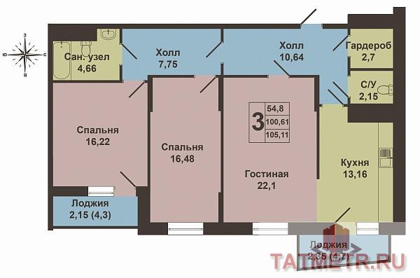 Продается просторная трехкомнатная квартира площадью 101.97 кв.м. в жилом комплексе 'Столичный' в Ново-Савиновском... - 10