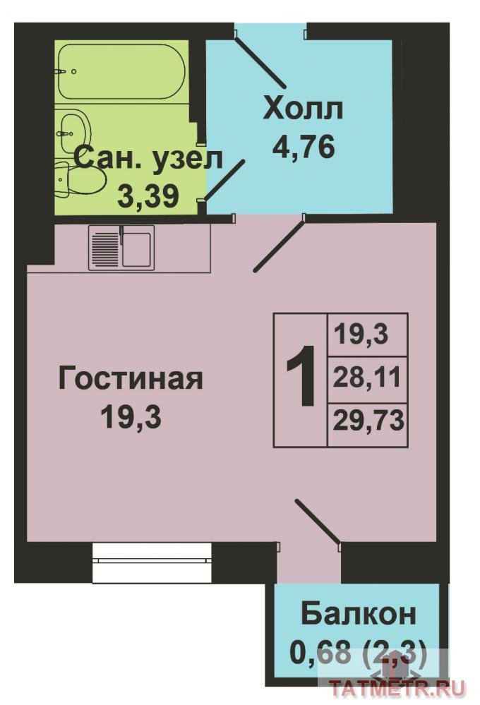 Продается однокомнатная квартира-студия площадью 28.11 кв.м. в ЖК 'Сказочный лес' в Приволжском районе (дом... - 8