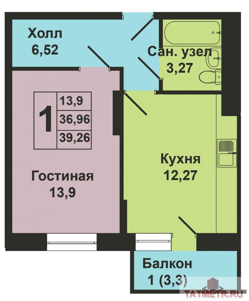 Продается однокомнатная квартира площадью 36.96 кв.м. в ЖК 'Сказочный лес' в Приволжском районе (дом 'Черемуха').... - 7