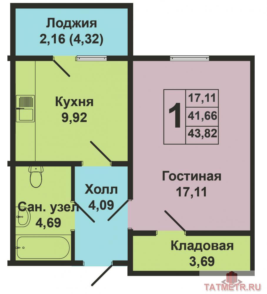 Продается однокомнатная квартира площадью 41.60 кв.м. в жилом комплексе 'Казань XXI век' (2 очередь). Находится на... - 6