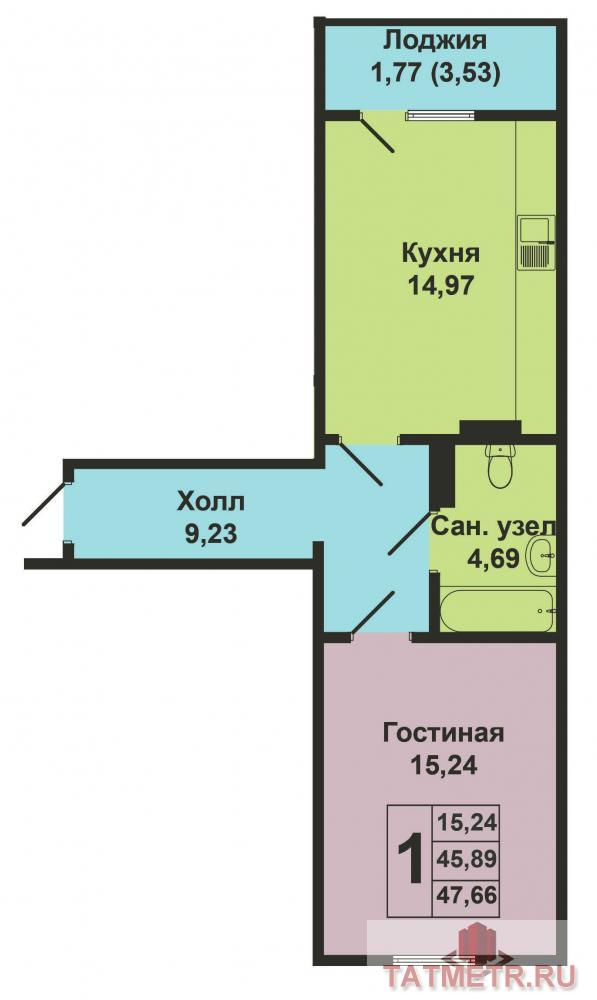 Продается однокомнатная квартира площадью 45.89 кв.м. в жилом комплексе 'Казань XXI век' (2 очередь). Находится на... - 6