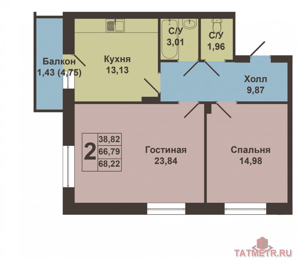 Продается двухкомнатная квартира площадью 68.22 / 38.82 / 13.13 кв.м. в престижном жилом комплексе 'ART CITY' в 5... - 11