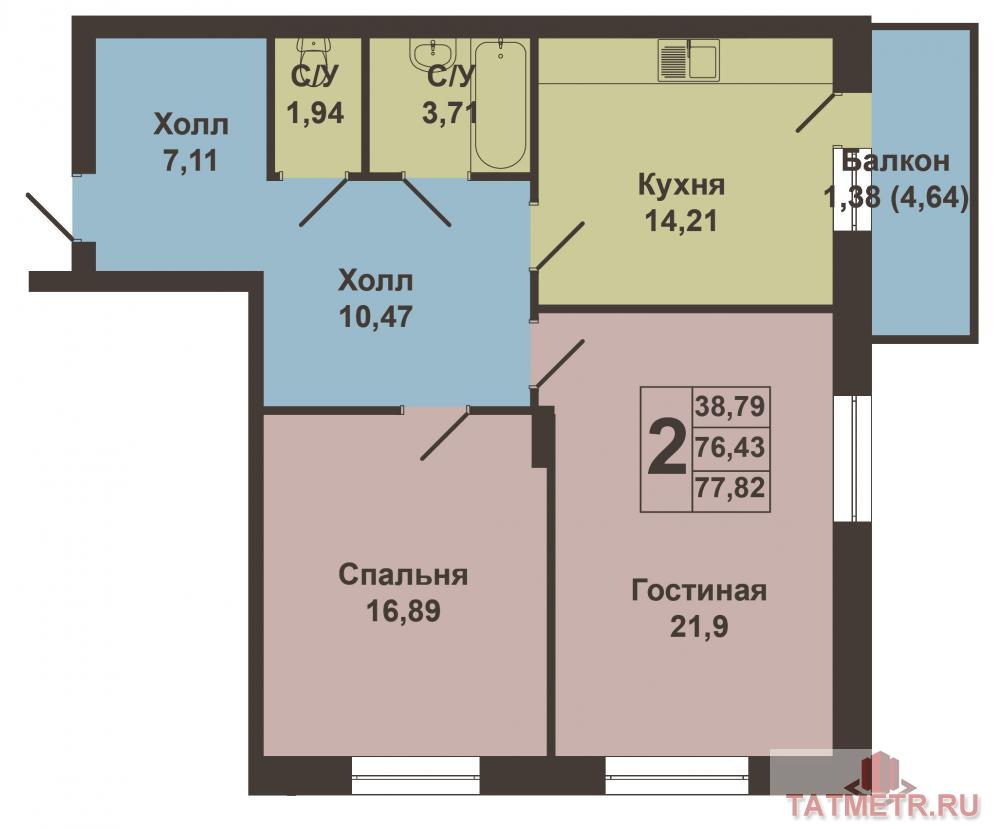 Продается двухкомнатная квартира площадью 77.82 / 38.79 / 14.21 кв.м. в престижном жилом комплексе 'ART CITY' в 5... - 11