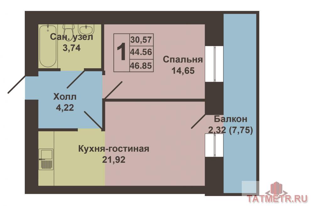 Продается однокомнатная квартира площадью 46.85 кв.м. в жилом комплексе 'Весна' в Советском районе. ВЫГОДНЫЕ УСЛОВИЯ... - 8