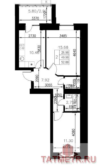 Продается двухкомнатная квартира площадью 52.88 / 26.98 / 10.46 кв.м. в уникальном жилом комплексе 'Весна'. Выгодные... - 8