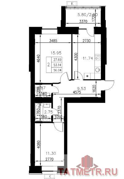 Продается двухкомнатная квартира площадью 56.04 / 27.25 / 11.74 кв.м. в уникальном жилом комплексе 'Весна'. Выгодные... - 10