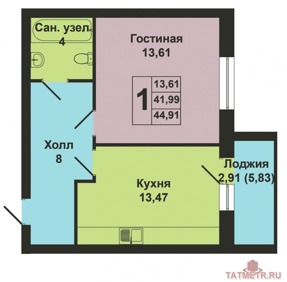 Продается однокомнатная квартира площадью 42.00 / 13.61 / 13.47 кв.м. в жилом комплексе 'Весна' в Советском районе.... - 8
