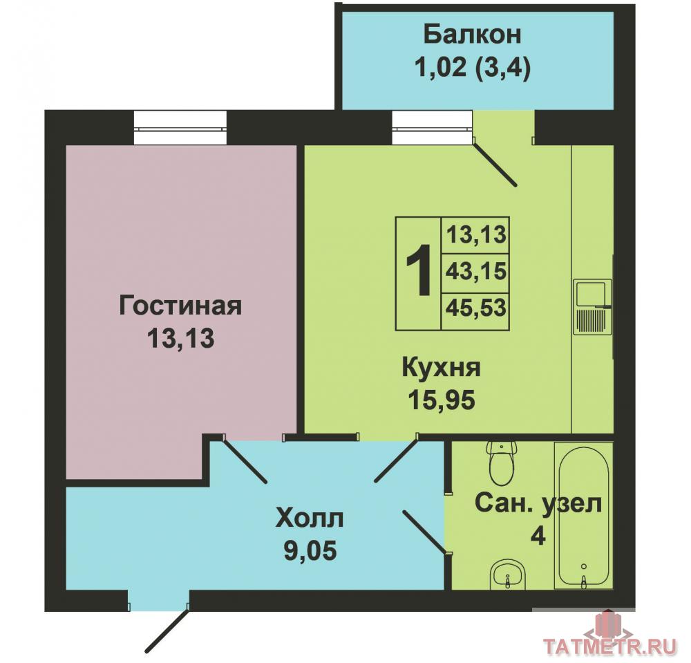 Продается однокомнатная квартира площадью 43.15 / 13.13 / 15.95 кв.м. в жилом комплексе 'Весна' в Советском районе.... - 10
