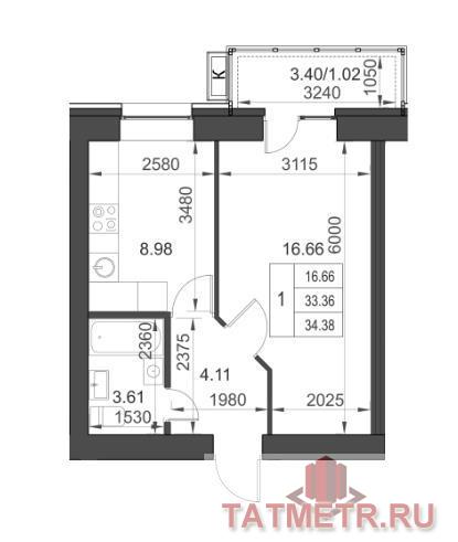 Продается однокомнатная квартира площадью 34.38 / 16.66 / 8.98 кв.м. в уникальном жилом комплексе 'Весна'. Выгодные... - 9