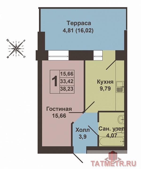 Продается однокомнатная квартира площадью 38.23 / 15.66 / 9.79 кв.м. в престижном жилом комплексе «Art City»  в 5... - 10