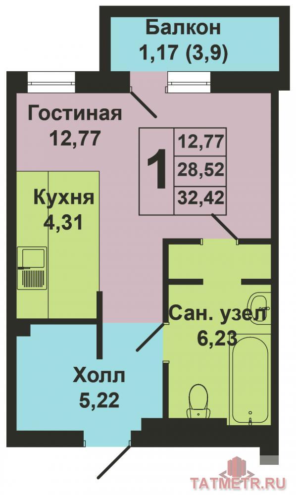 Продается однокомнатная квартира площадью 28.53 кв.м. в жилом комплексе 'Green'. Это новый жилой комплекс от... - 5