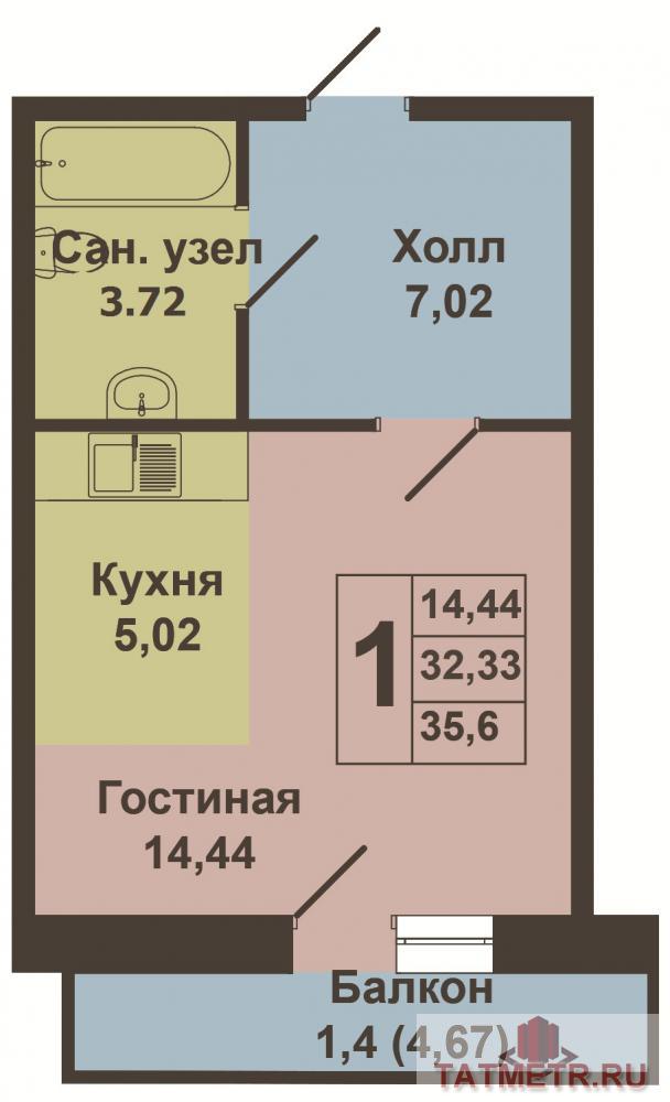 Продается однокомнатная квартира площадью 31.60 кв.м. в ЖК 'Станция Спортивная'. Это первый в Татарстане жилой... - 6