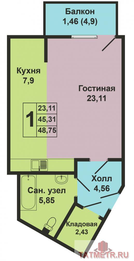 Продается однокомнатная квартира площадью 45.31 кв.м. в новом жилом комплексе 'Манхэттен' в 5 минутах от центра... - 6