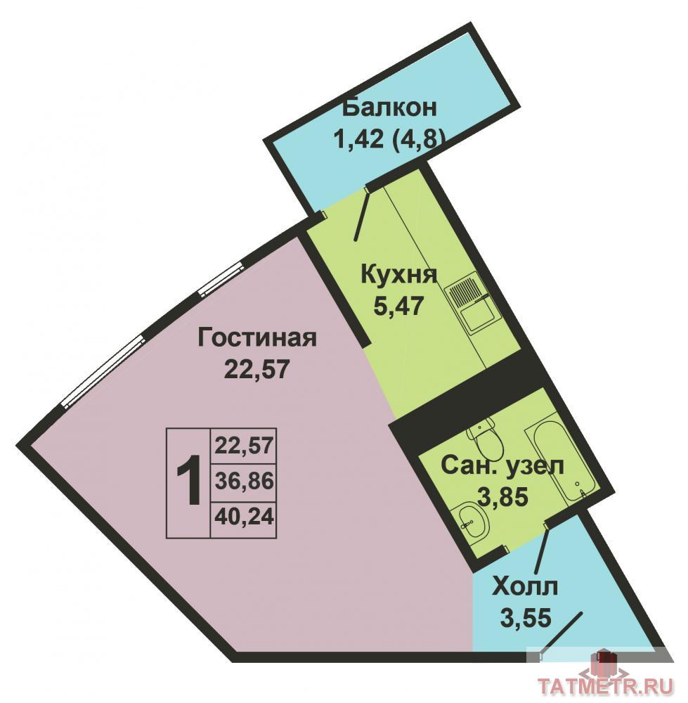 Продается однокомнатная квартира площадью 36.86 кв.м. в новом жилом комплексе 'Манхэттен' в 5 минутах от центра... - 7