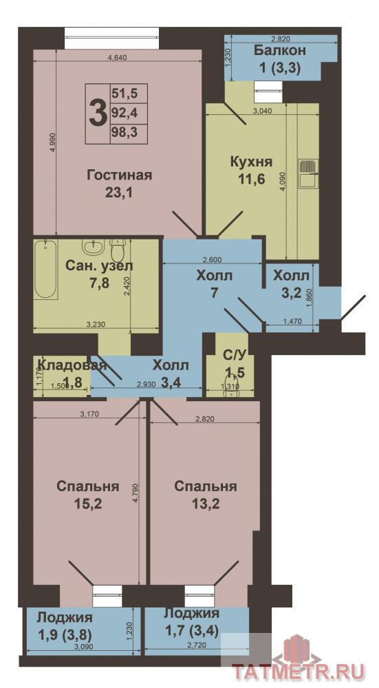 Ново-Савиновский район, улица Сибгата Хакима, 5. Продается трехкомнатная квартира на 4 этаже 6 этажного  кирпичного... - 11