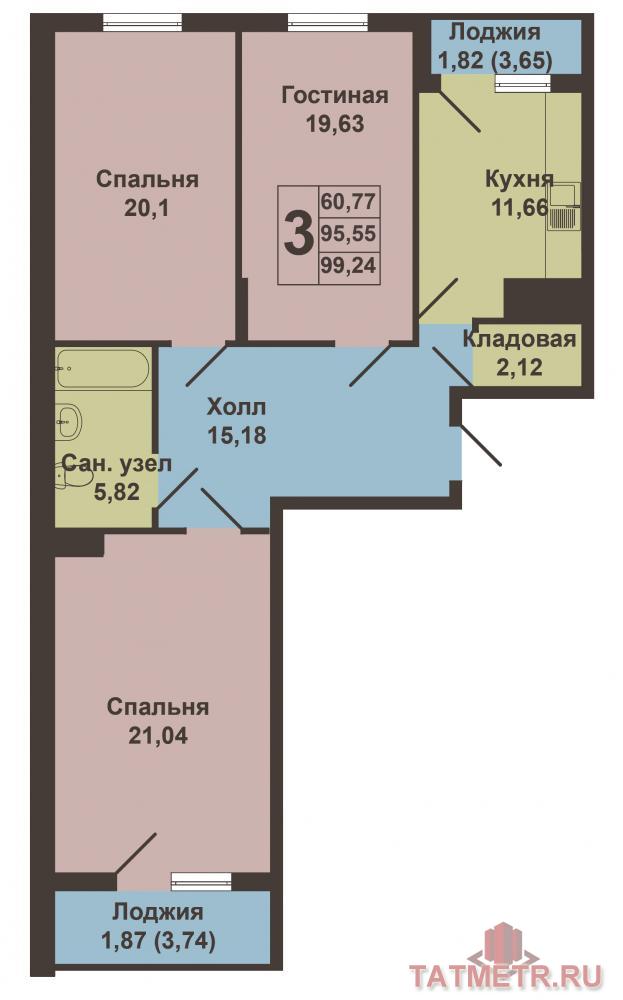 Приволжский район, ул. Роторная, 27б. Продается трехкомнатная квартира в ЖК «Возрождение» (Симфония) по адресу... - 3