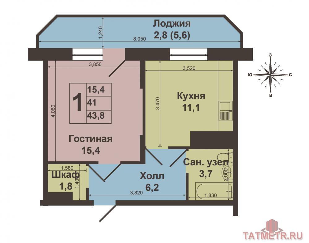 В Кировском районе, в пос. Юдино продается шикарная 1 комнатная квартира в новом доме( 2013 года).Квартира... - 7