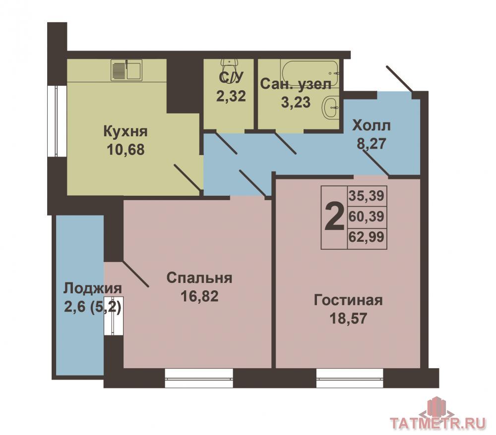 Продаётся двухкомнатная квартира по ул.Павлюхина, поз.2-1, Приволжского района на высоком 3-м этаже, общей площадью... - 4