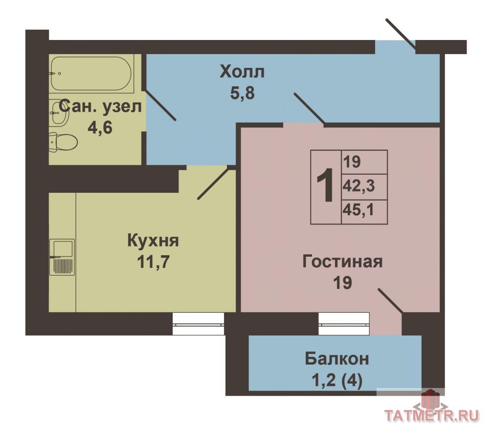 Продаётся однокомнатная квартира по ул.Павлюхина, Приволжского района на 12-м этаже, общей площадью 45 кв.м. в жилом... - 5