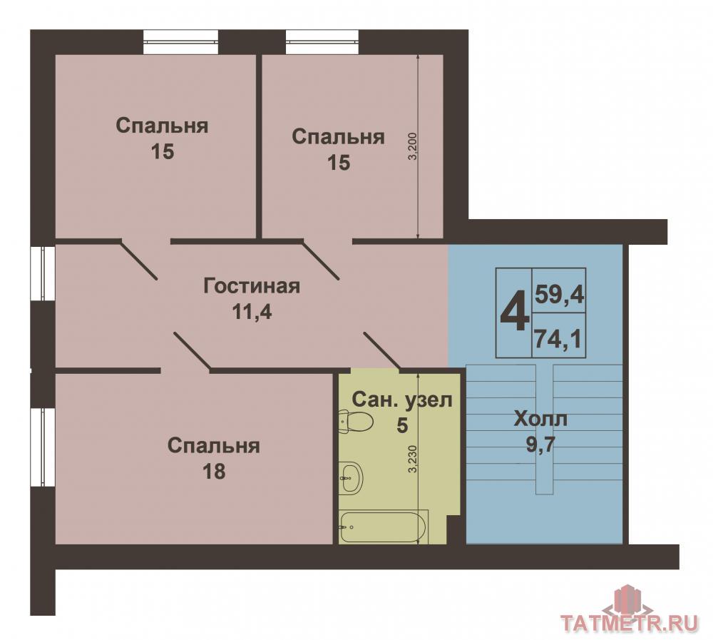 Продается 4-х комнатная 3-х уровневая квартира в Приволжском районе, ул. Сабит, 19. Квартира улучшенной планировки с... - 11