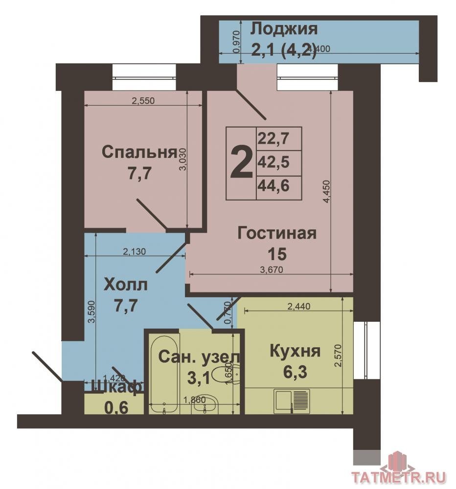 В центре Казани по ул.Дачная д.1, продается просторная и комфортабельная двухкомнатная квартира. Дом кирпичный.... - 9