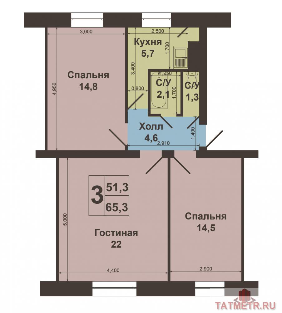 Продается  хорошая 3-х комнатная квартира в сталинском доме в очень хорошем и спокойном районе г.Казани. В квартире... - 9