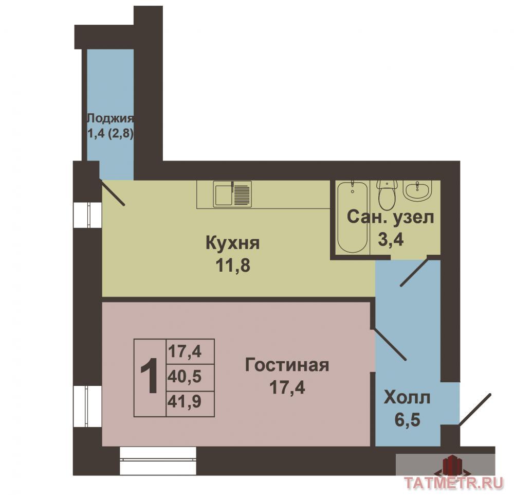 Продается  просторная 1- комнатная квартира в Приволжском районе по ул.Яшь Коч д 1д, на 2-м этаже 4-х этажного... - 6