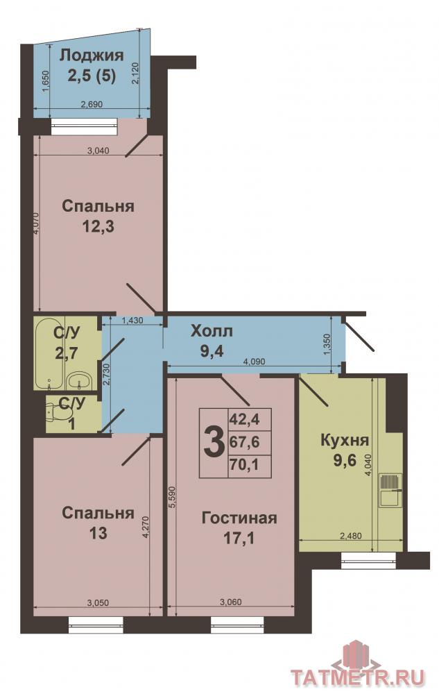 Продается прекрасная 3-х комнатная квартира в Ново-Савиновском районе по ул.Амирхана, д.97. В ней воплощены все самые... - 13