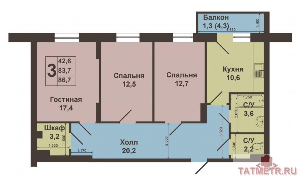 Советский район, ул. Ак.Глушко, д.6. Продается 3-х комнатная квартира улучшенной планировки в одном из спальных... - 5