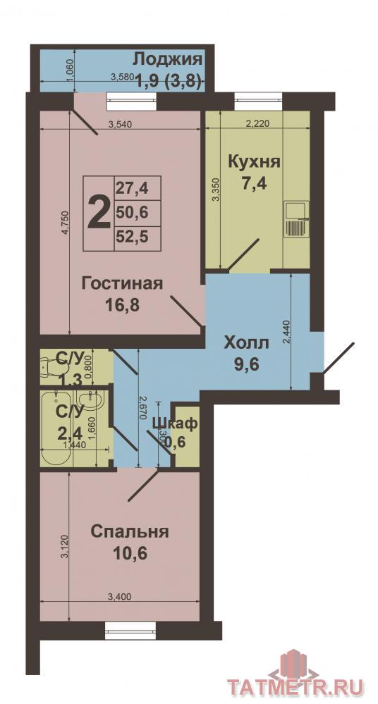 Советский район, ул.Ад. Кутуя д.48 Продается теплая двухкомнатная квартира в кирпичном доме, венгерский проект,... - 7