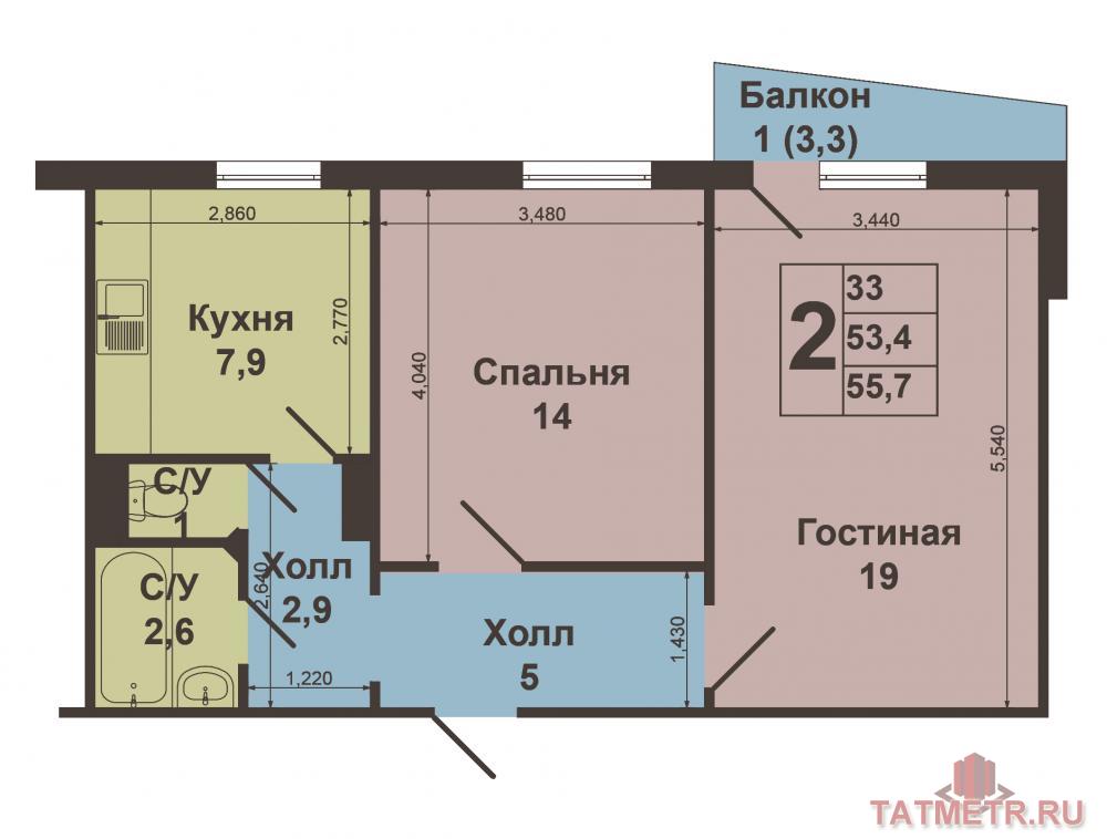 Продается уютная 2-комнатная квартира в Советском районе по ул.Глушко, д.7 общей площадью 53.4 кв.м на 6-м этаже... - 12