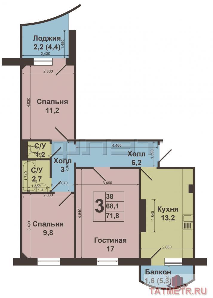 Продается трехкомнатная квартира в новом доме в ЖК 'Радужный' по  ул.Спортивная 1 , площадь квартиры 64, 3 кв.м,... - 5