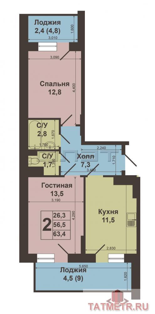 Советский район, ул. Юлиуса Фучика д. 88. Продаем 2х комнатную квартиру в жилом комплексе 'Вербный' 2015 года... - 9