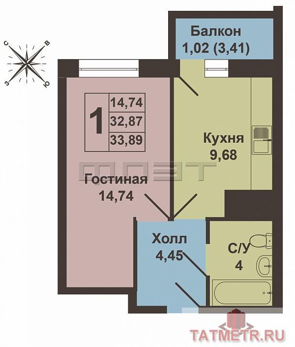 Продается однокомнатная квартира площадью 33.27 кв.м. в жилом комплексе 'Счастливый'. Прекрасная планировка: гостиная... - 6