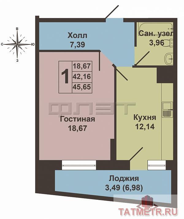 Продается однокомнатная квартира площадью 44.75 кв.м. в ЖК 'Три Богатыря'. Прекрасная планировка: просторная комната,... - 7