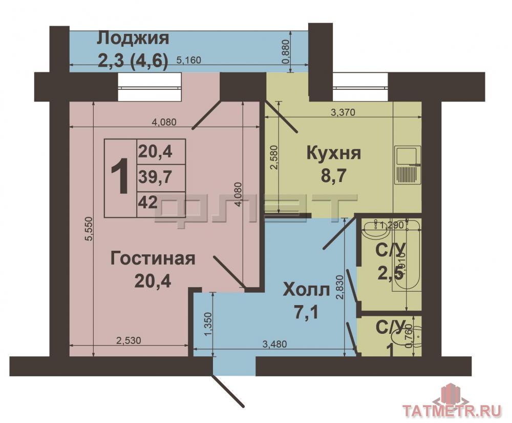 Высокогорский район,  ул.Юбилейная,  д.17.  Продается однокомнатная квартира площадью 40 кв.м. Большая светлая... - 9