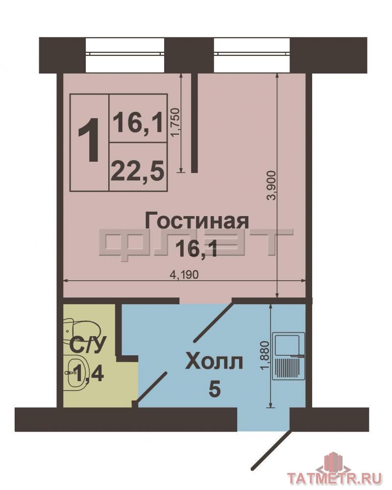 В Кировском районе  продается 1 комнатная квартира на 3-м этаже 5-ти этажного кирпичного дома, площадью 22.3 кв м.,... - 5