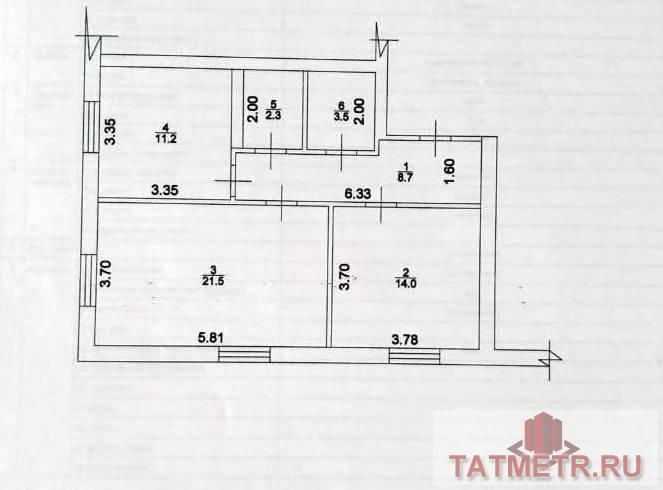 Куюки д, 2 комн., общ. пл. 61.2 кв.м., жил.пл. 35.5 кв.м., комнаты 21.5/14, кухня 11.2 кв.м., 2/3 этаж, окна... - 13