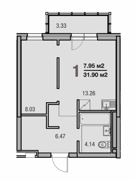 Продам 1-комнатную квартиру современной планировки Параметры: общая площадь 31,9 кв.м. Большая кухня, которую можно... - 1