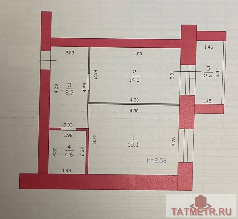 Продается 1-комн. квартира, площадью 47.7 кв.м в 7 мин. транспортом от м.Проспект Победы, район Приволжский.  Жилая... - 15