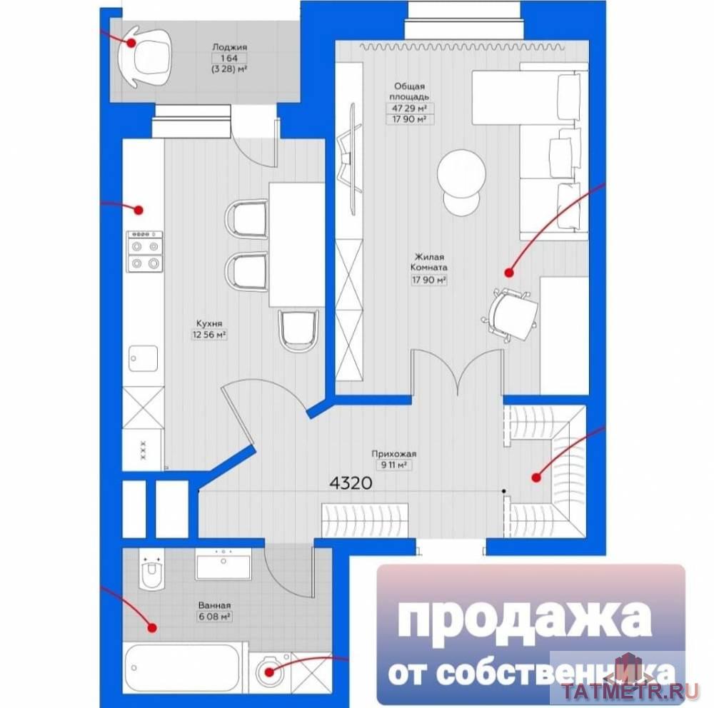 Продается 1-комнатная квартира в ЖК Паруса по адресу Аделя Кутуя 118/3 корп А   Общая площадь 46,45 м2;  Жилая 17 м2,...